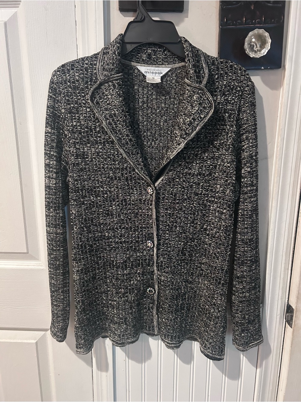 Misook Metallic Shimmer Marled Black & Gray Knit Blazer Cardigan Jacket - M